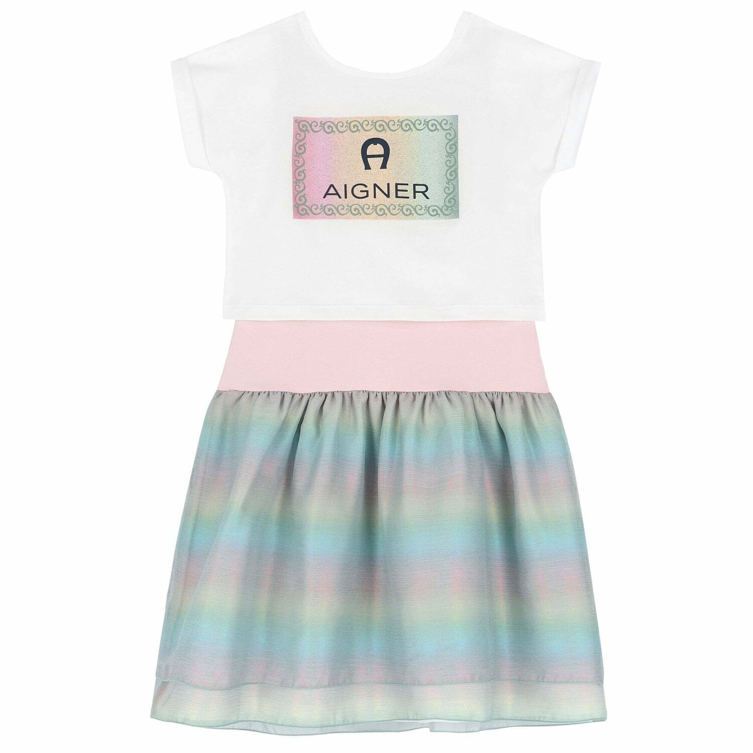 Girls White, Pink & Green Logo Dress Set, 1, hi-res