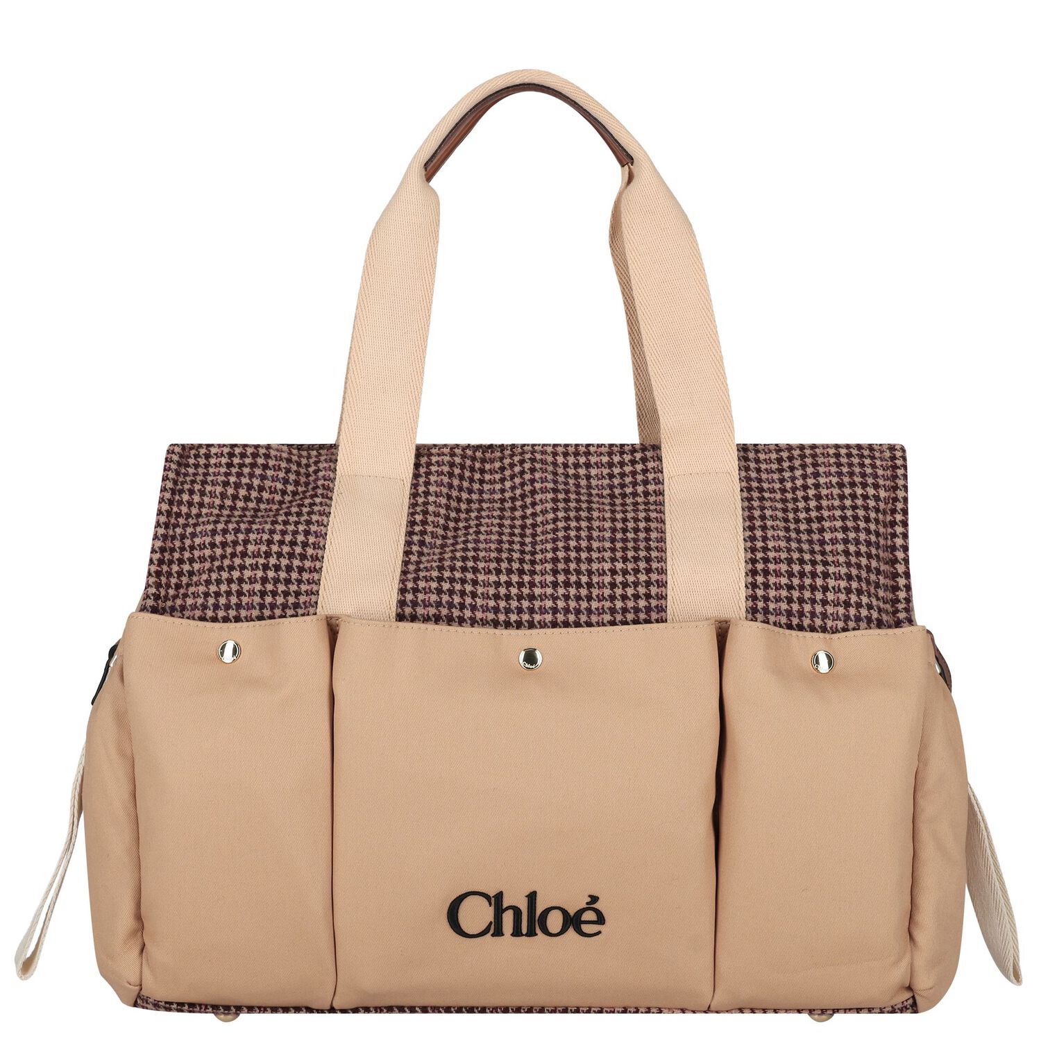 Beige Houndstooth Check Baby Changing Bag ( 41cm ), 1, hi-res