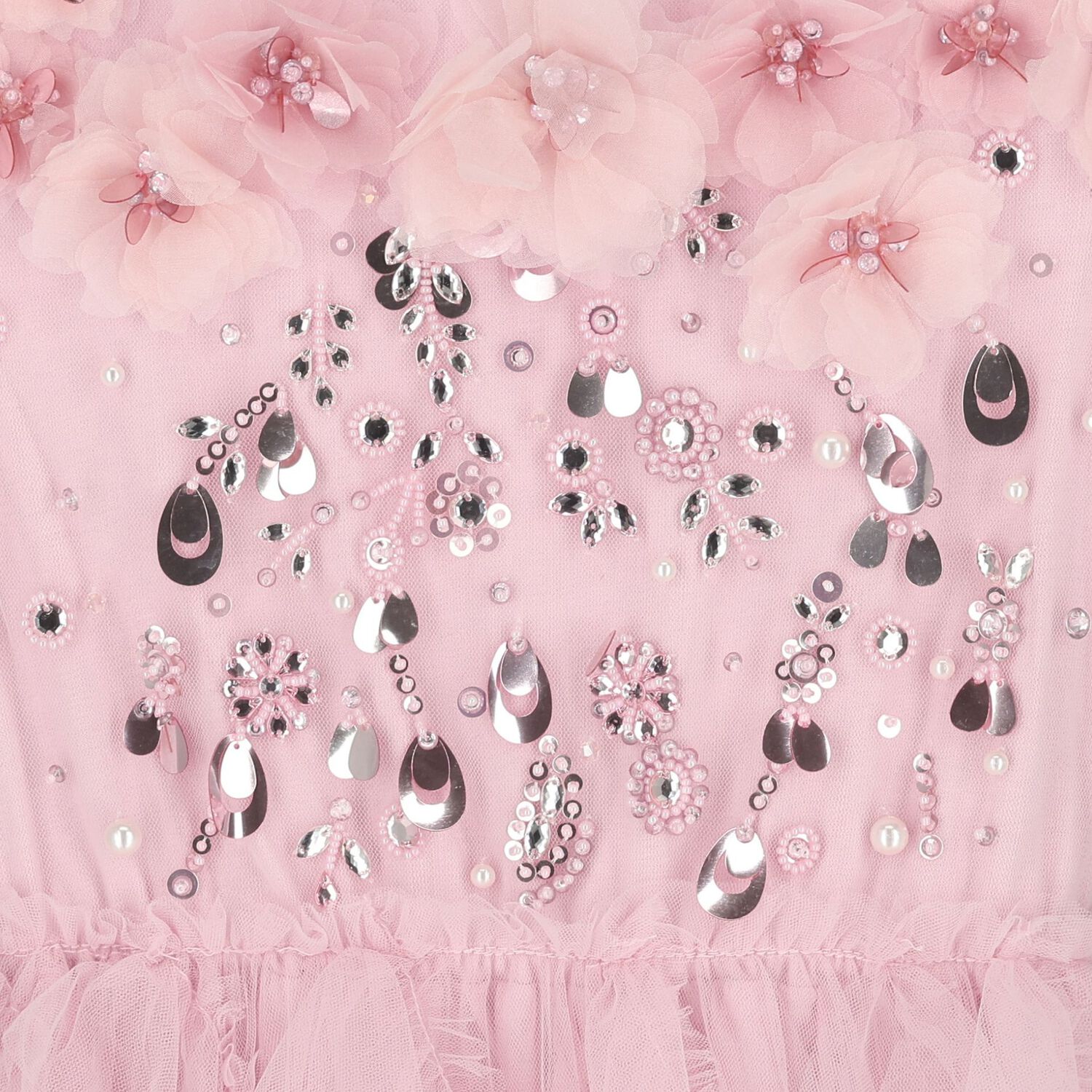 Girls Pink Sequin Embellished Tulle Dress , 1, hi-res