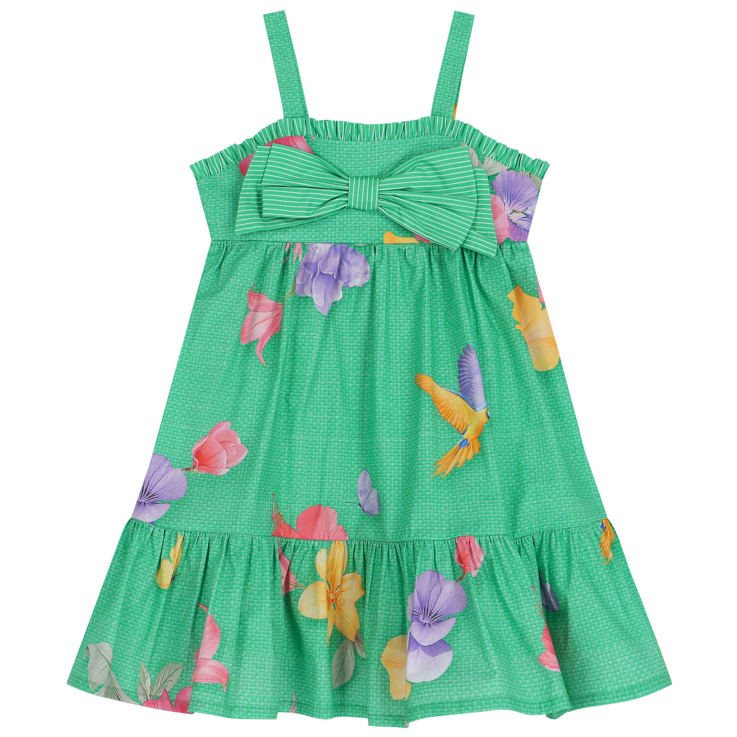 Girls Green Floral Dress, 1, hi-res