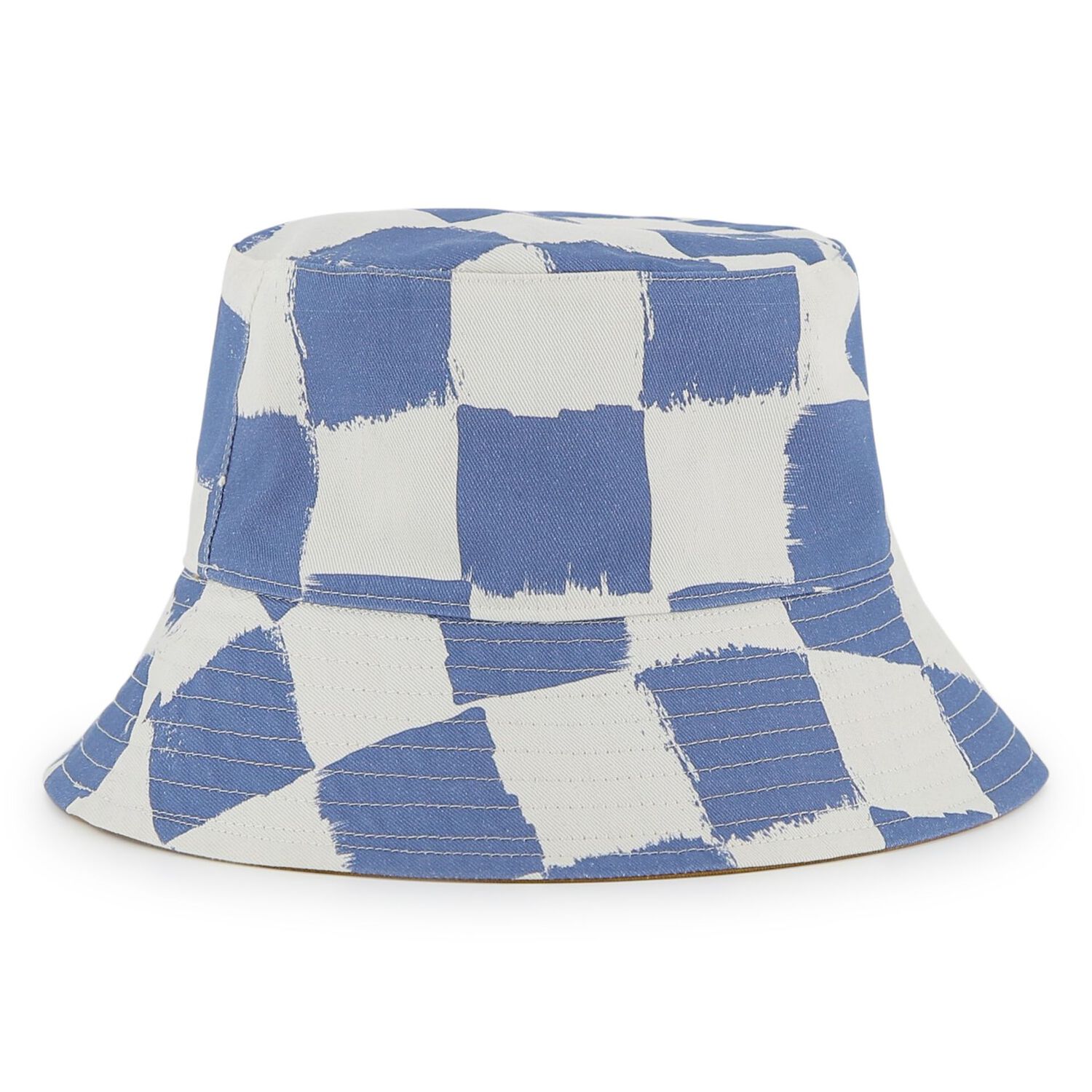 Boys Blue Check & Beige Reversible Hat, 1, hi-res