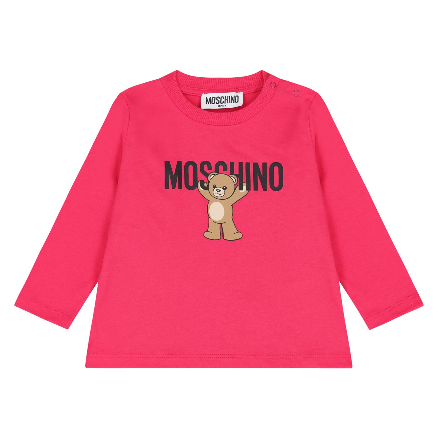 Younger Girls Pink Teddy Bear Logo Long Sleeve Top, 5, hi-res
