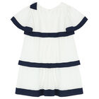 Girls White Tiered Pleated Dress, 1, hi-res