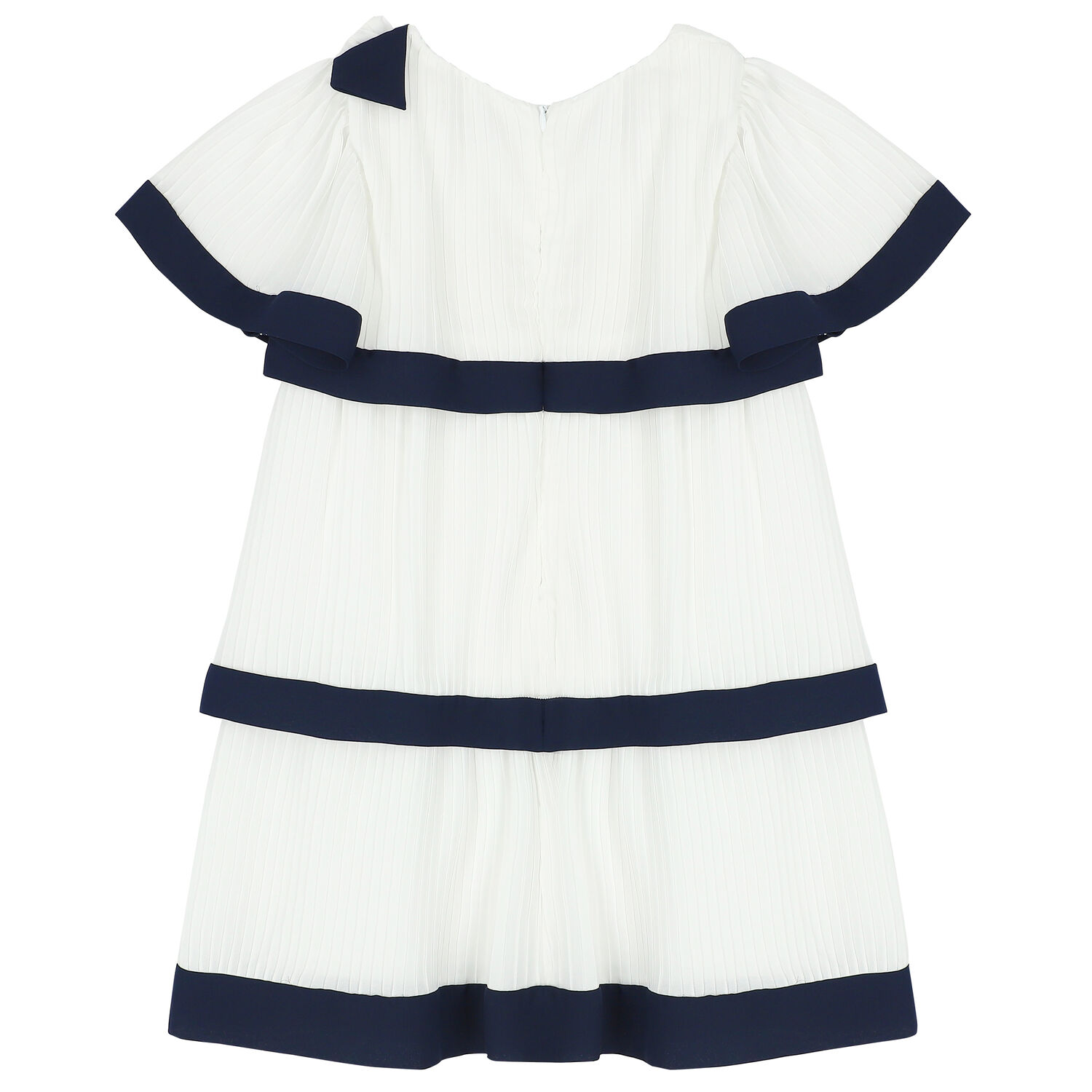 Girls White Tiered Pleated Dress, 1, hi-res image number null