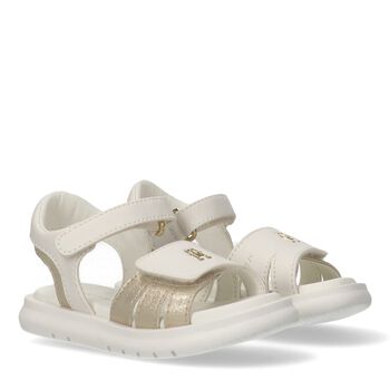 Girls White & Gold Logo Sandals