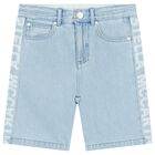 Boys Blue Logo Denim Shorts, 1, hi-res