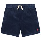 Boys Navy Blue Logo Corduroy Shorts, 1, hi-res