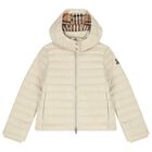 Girls Beige Hooded Puffer Jacket, 1, hi-res
