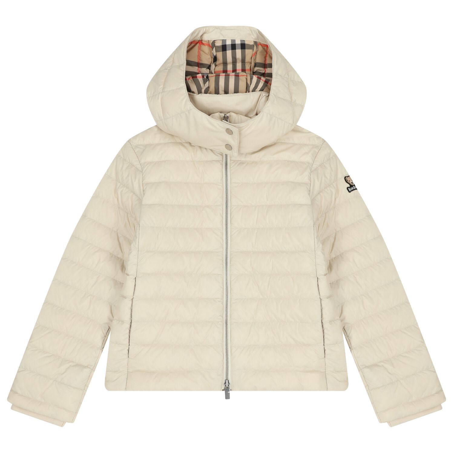 Girls Beige Hooded Puffer Jacket, 1, hi-res