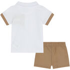 Baby Boys White & Beige Logo Polo Shorts Set, 2, hi-res