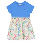 Girls Blue & Ivory Logo Dress, 1, hi-res