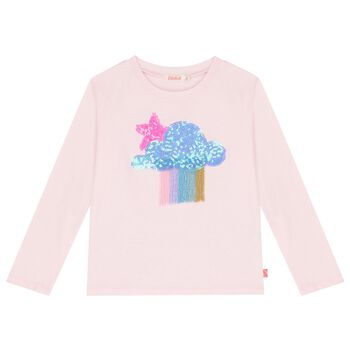Girls Pink Logo Sequin Long Sleeve Top