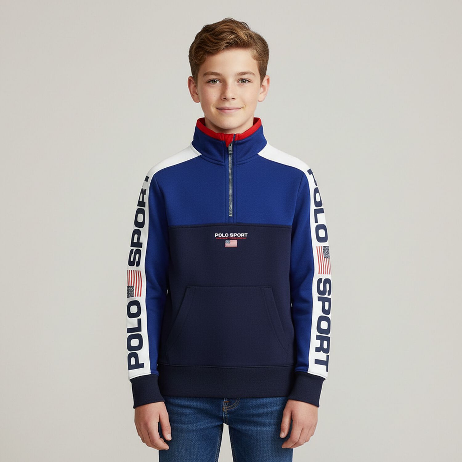 Boys Blue Logo Zip Up Top, 1, hi-res