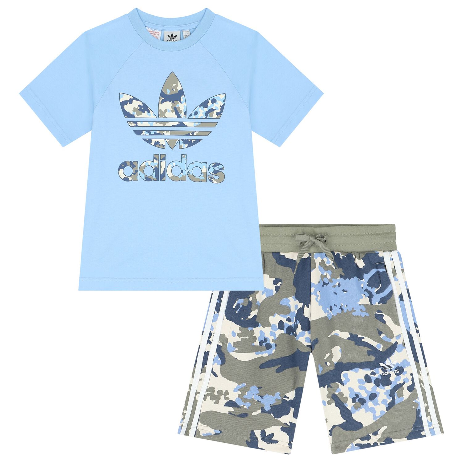 Blue & Grey Trefoil Logo Shorts Set, 1, hi-res