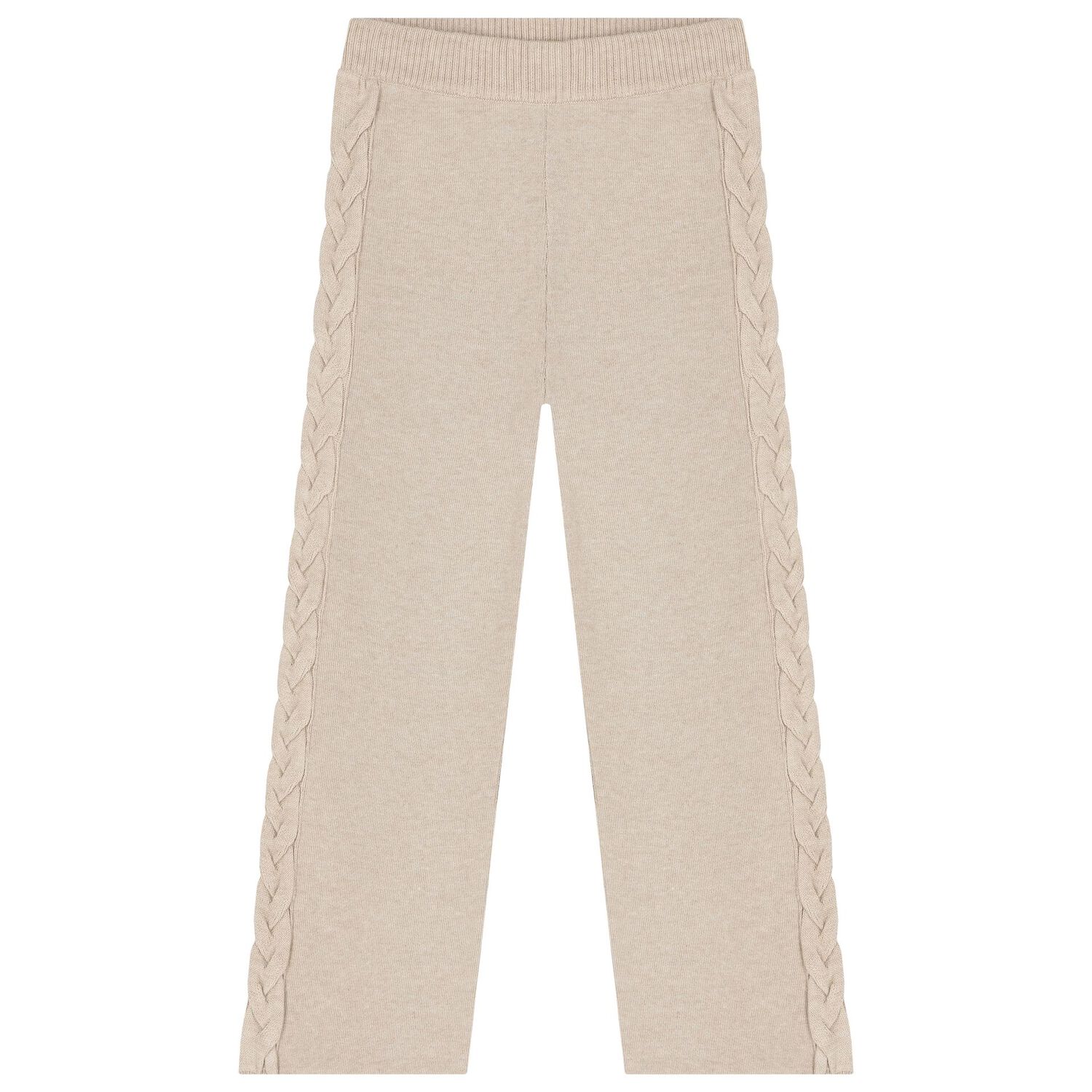 Girls Beige Knitted Trousers Set, 1, hi-res