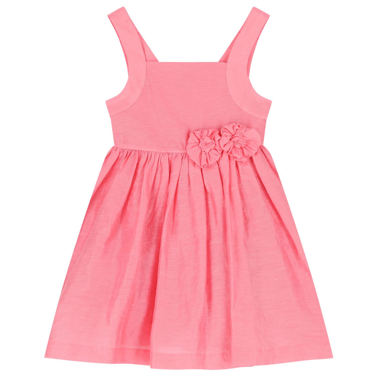 Girls Pink Flower Linen Dress, 1, hi-res