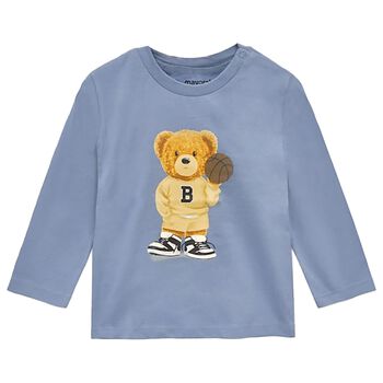Younger Boys Blue Teddy Bear Long Sleeve Top