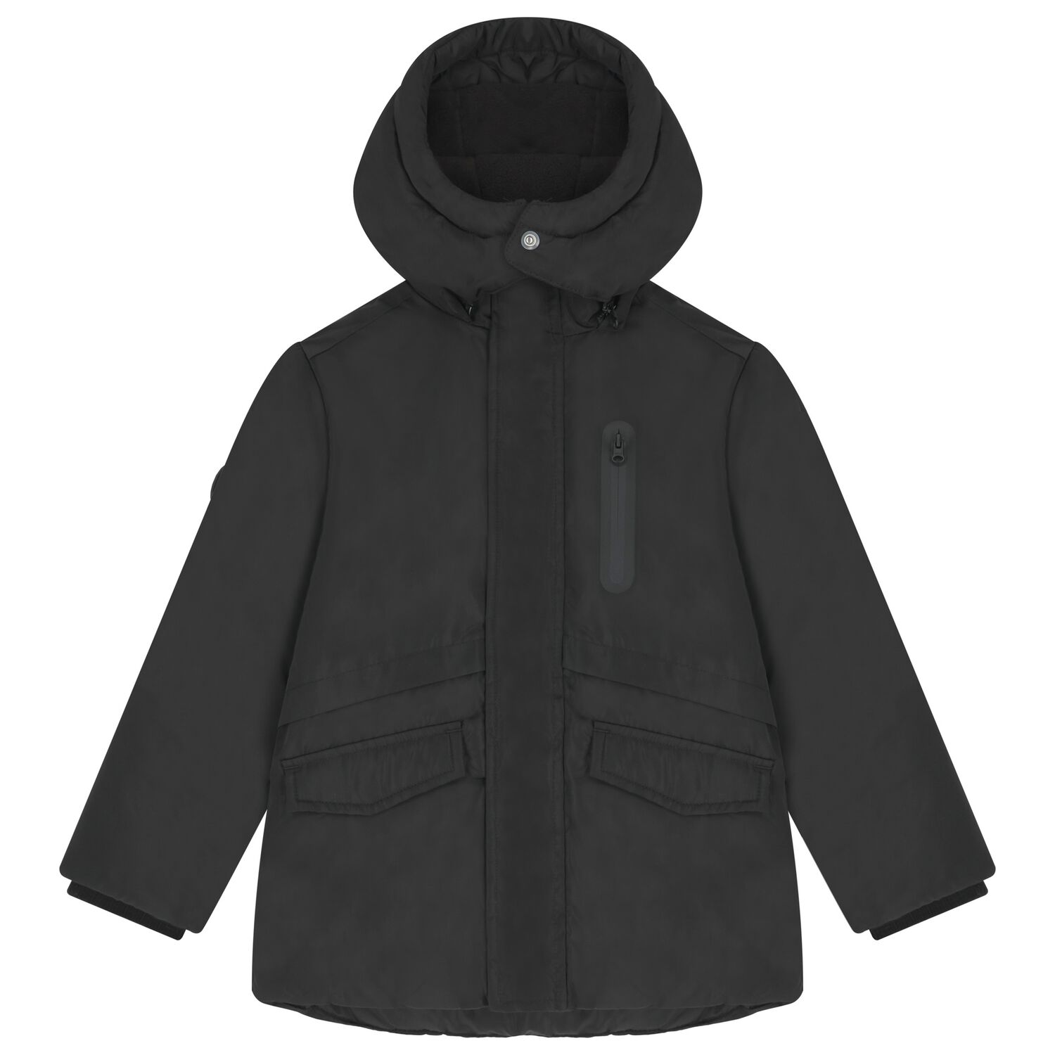 Boys Black Padded Puffer Jacket, 1, hi-res