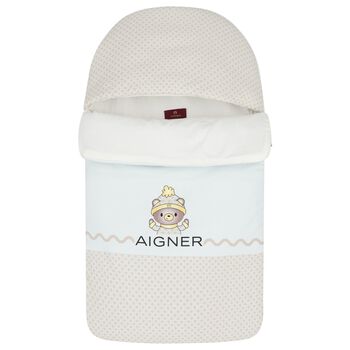 Baby Boys Blue & Beige Teddy Bear Logo Nest