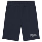 Boys Navy Blue Logo Shorts, 1, hi-res