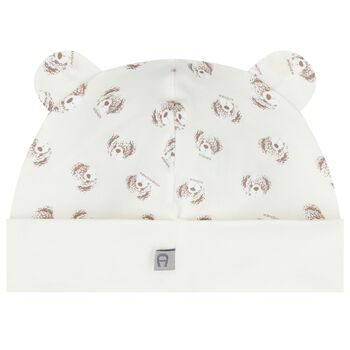 Ivory & Beige Teddy Bear Logo Baby Hat