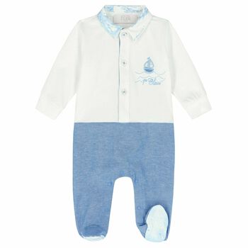 Baby Boys White & Blue Babygrow