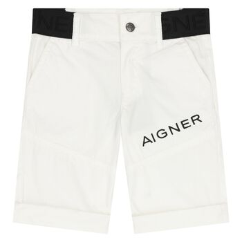 Younger Boys White Logo Shorts