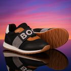 Boys Black Logo Trainers, 1, hi-res