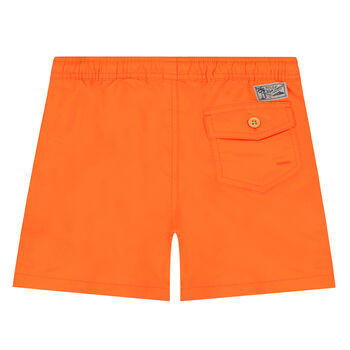 Boys Neon Orange Polo Bear Swim Shorts