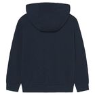Boys Navy Blue Hooded Zip Up Top, 1, hi-res