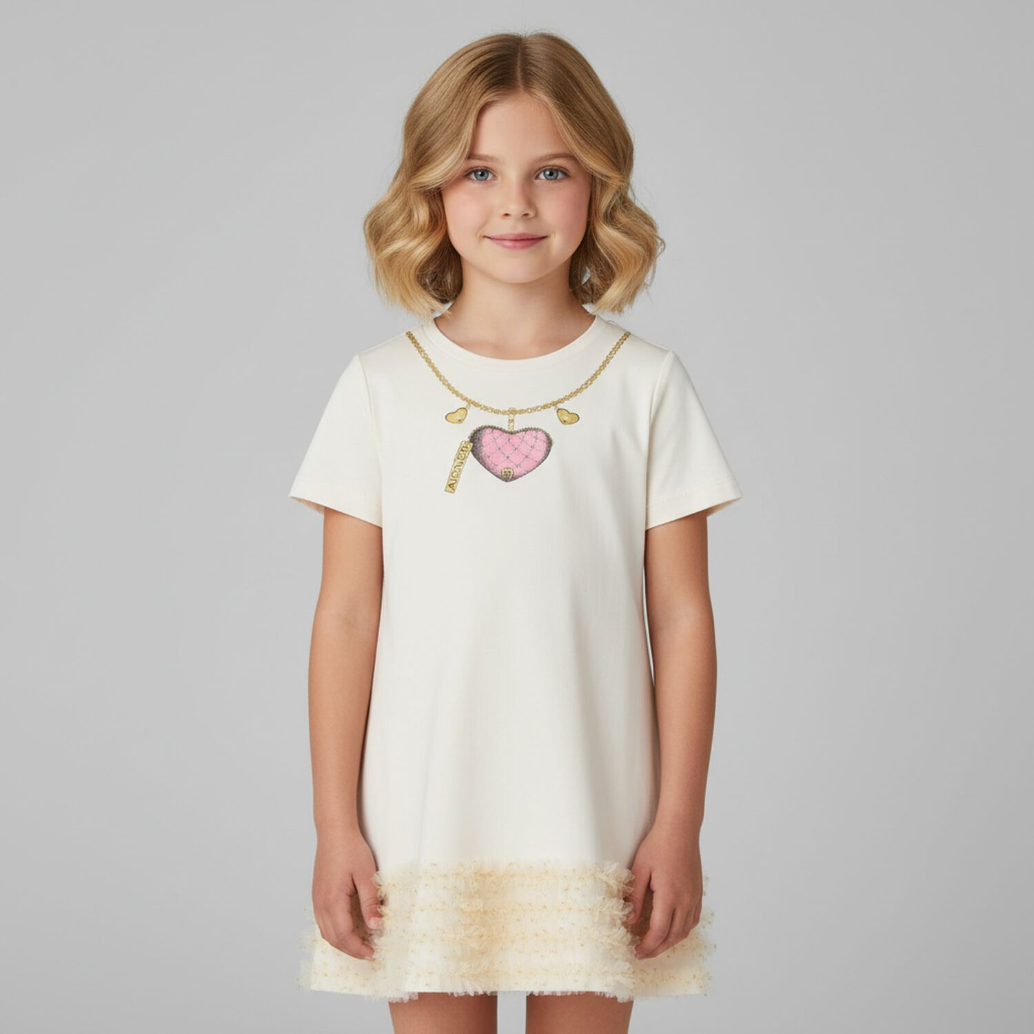 Girls Ivory Heartbag Print Dress, 1, hi-res