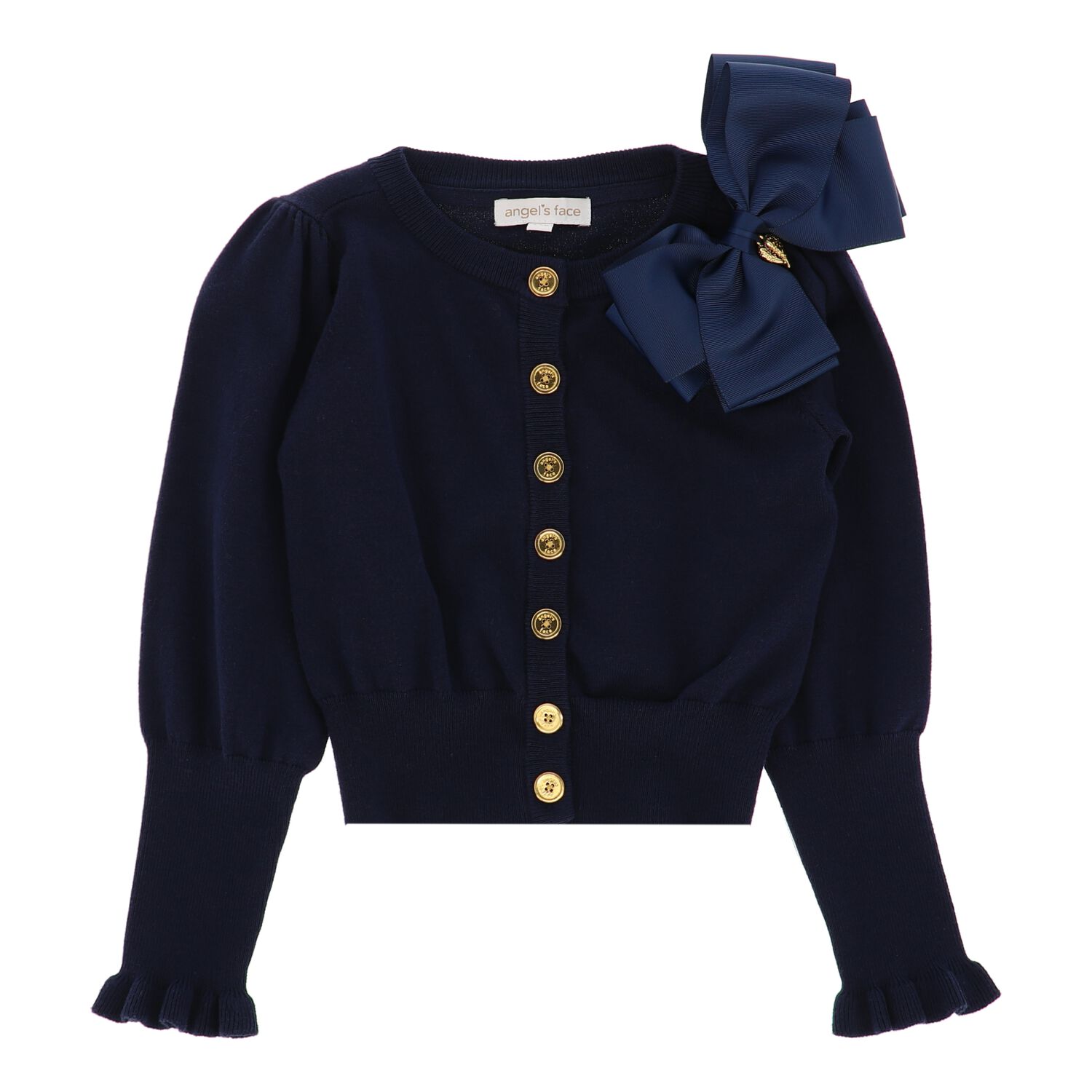 Girls Navy Bow Cardigan, 1, hi-res