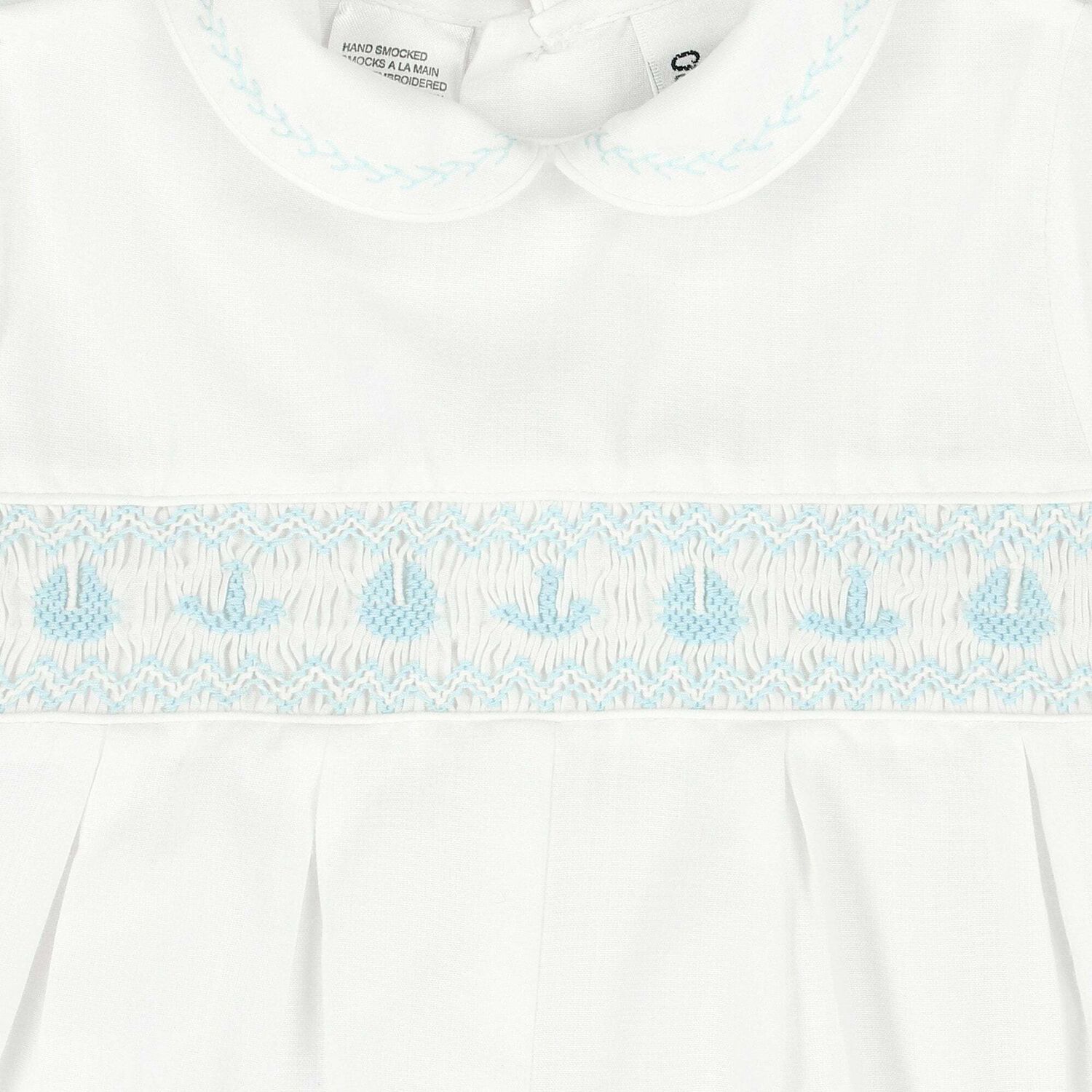 Baby Boys White Smocked Romper, 1, hi-res