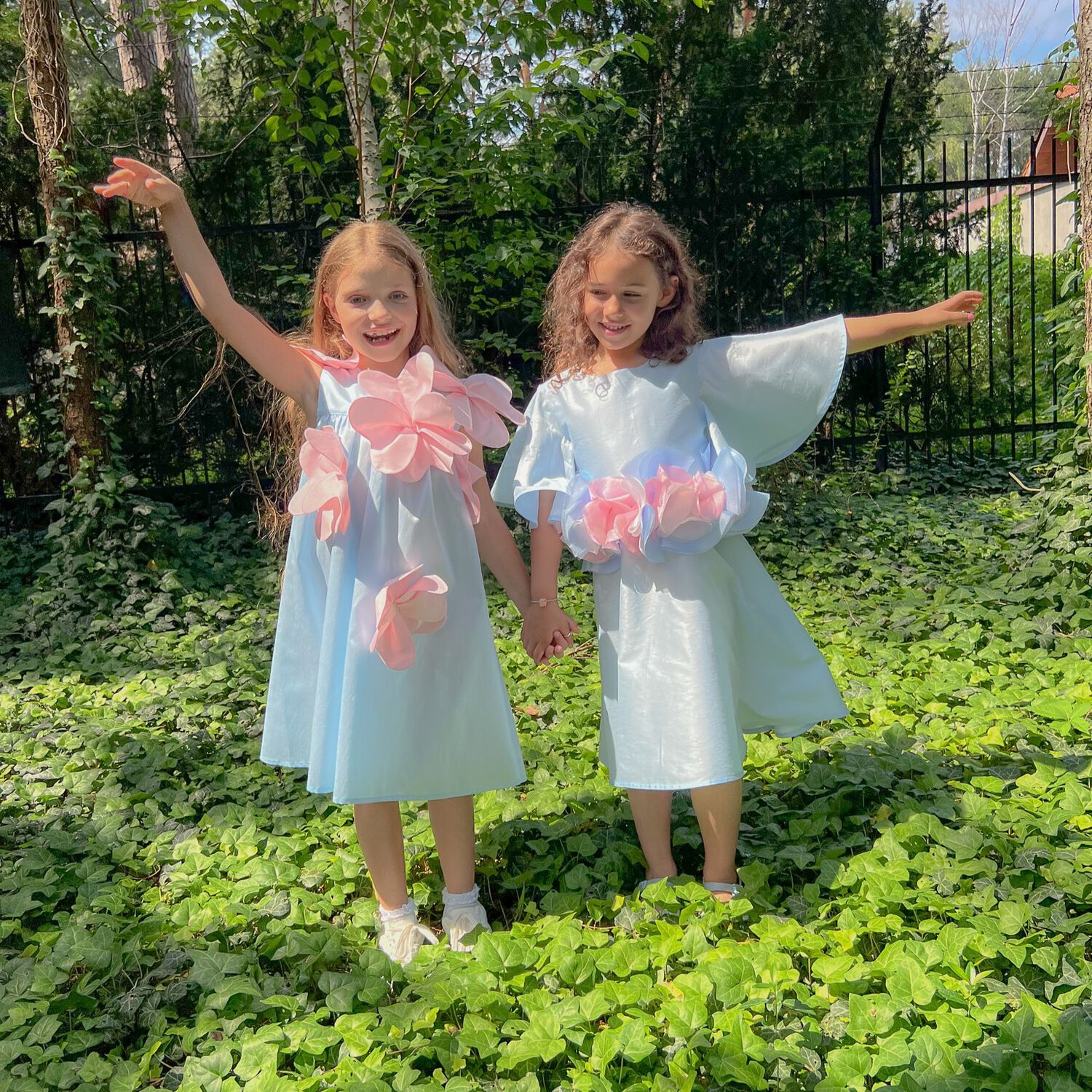 Girls Blue & Pink Flower Dress, 1, hi-res