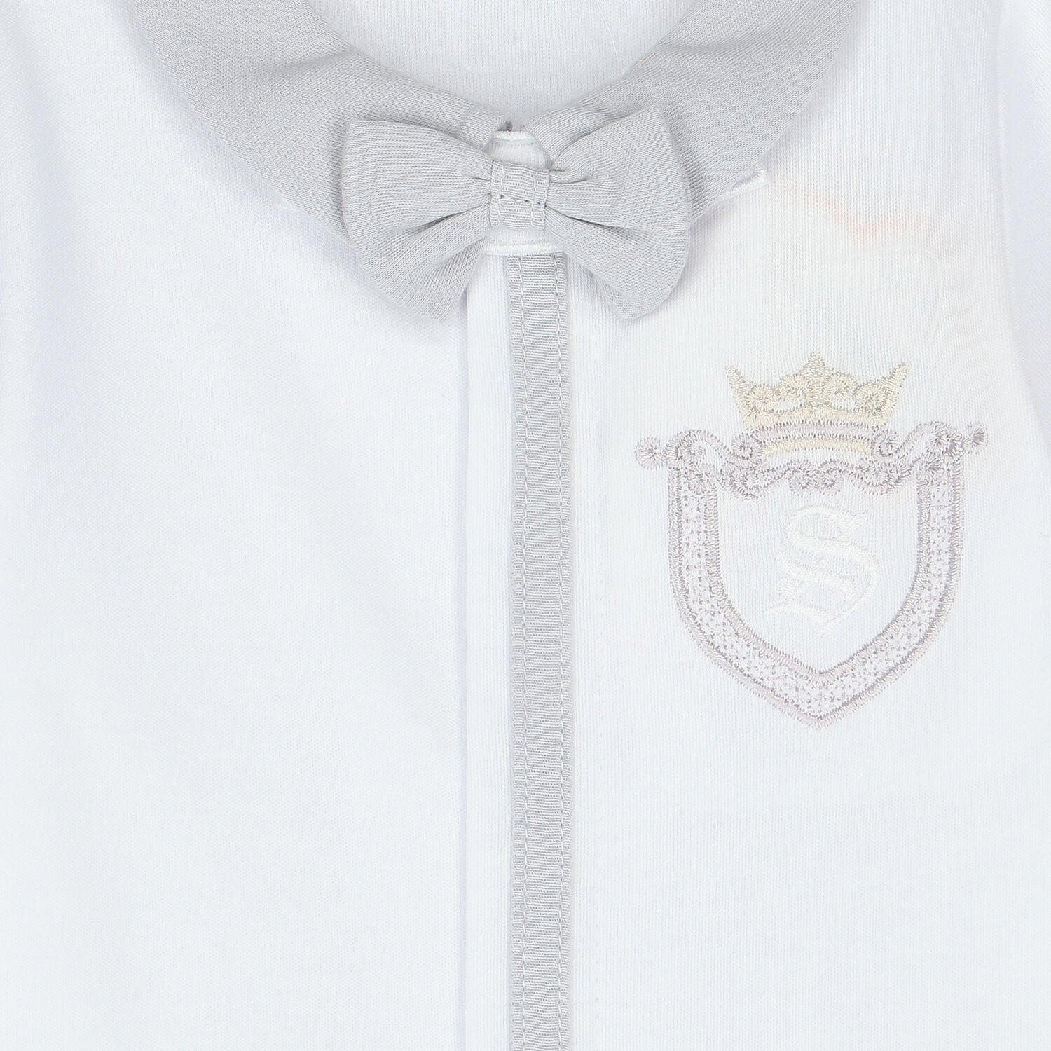 Baby Boys White & Grey Cotton Babygrow, 1, hi-res