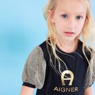 Girls Black & Gold Logo Dress, 1, hi-res