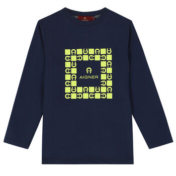 Boys Navy & Green Logo T-shirt