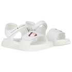 Girls White Heart Logo Sandals, 1, hi-res