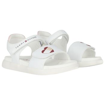 Girls White Heart Logo Sandals