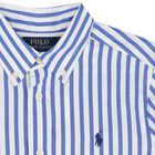 Boys Blue & White Striped Logo Shirt, 1, hi-res