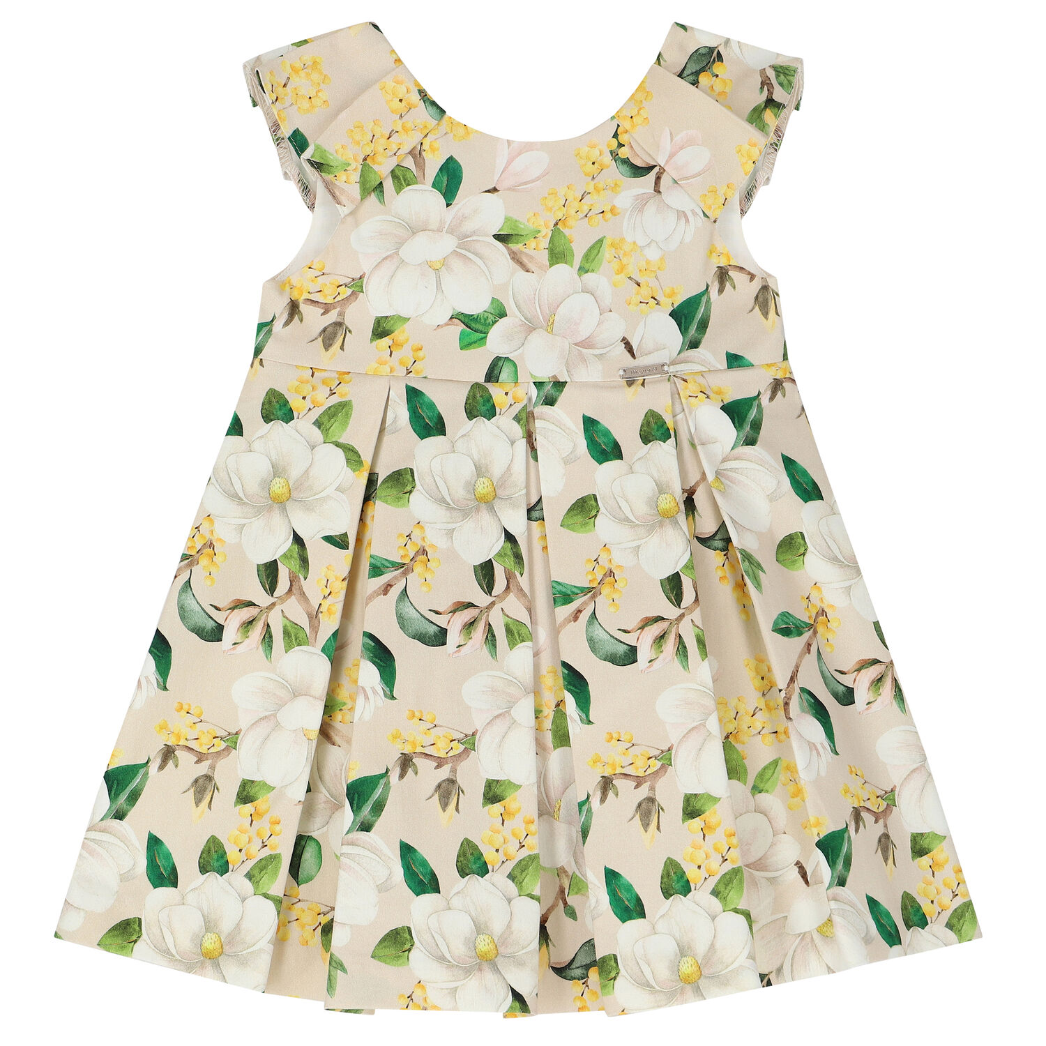 Younger Girls Beige Floral Dress, 2, hi-res
