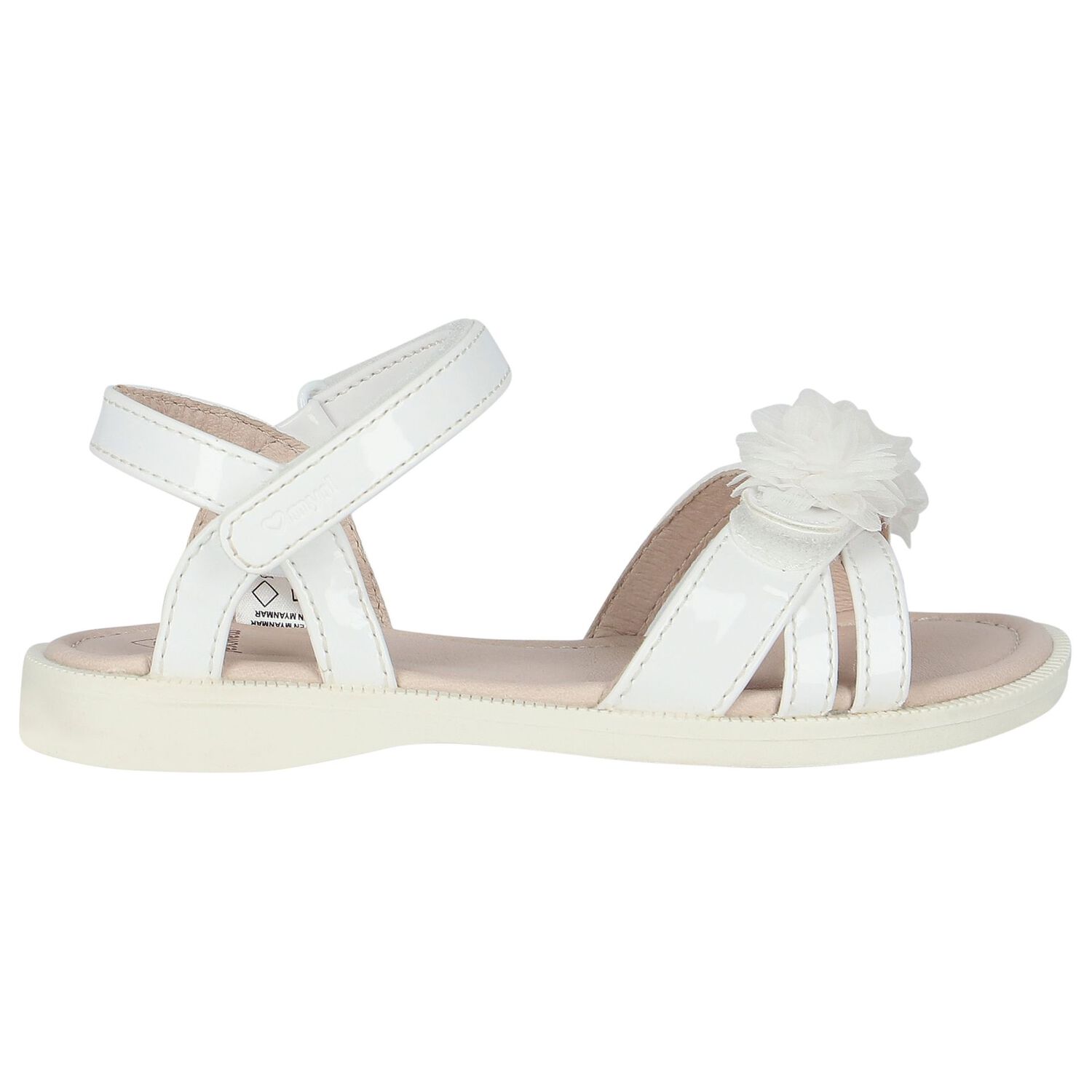 Girls White Flower Sandals, 1, hi-res