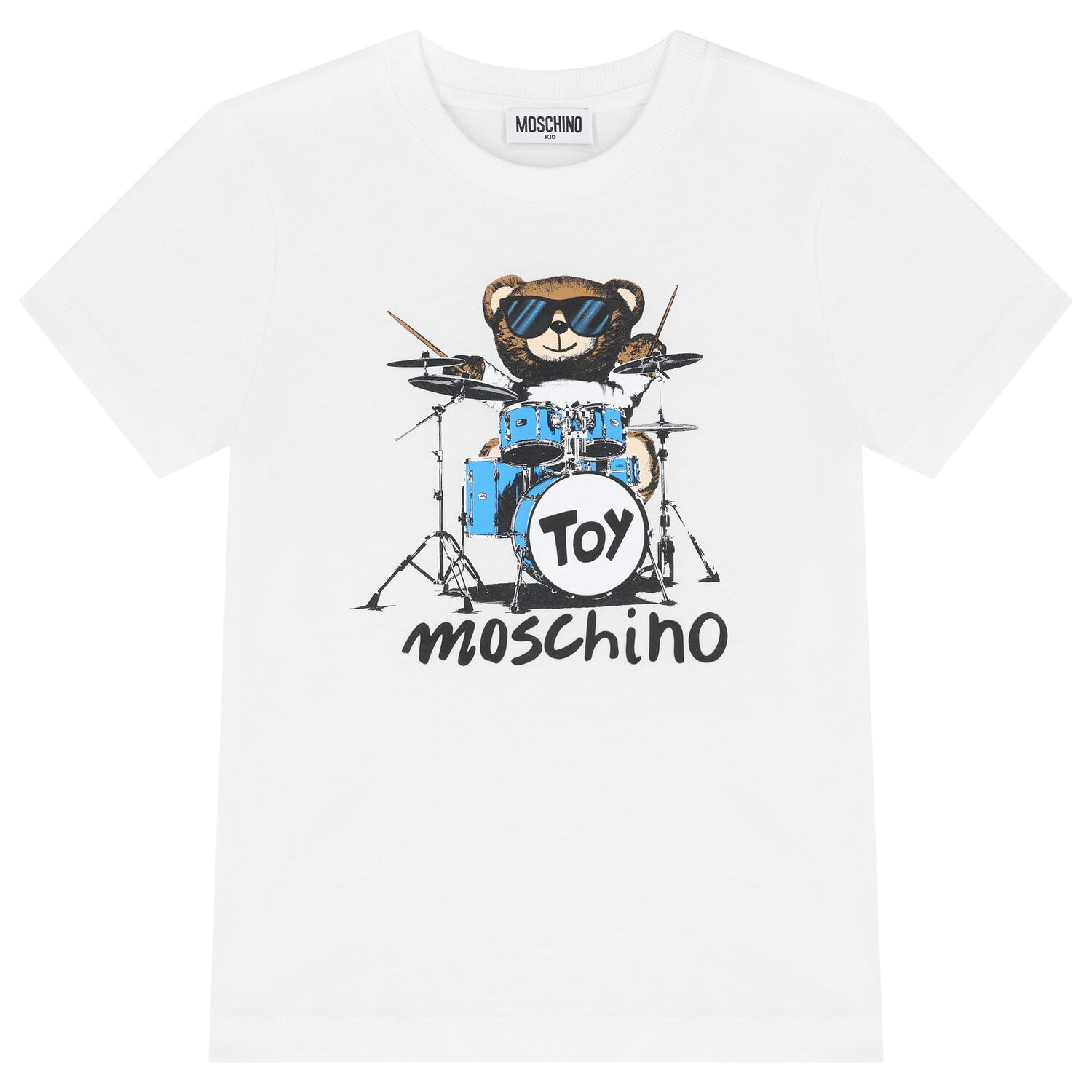 White Logo Drummer Bear T-Shirt, 1, hi-res image number null
