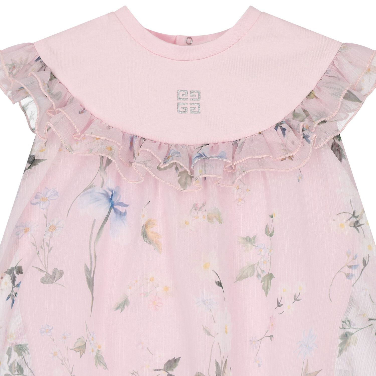 Baby Girls Pink Logo Floral Chiffon Dress, 1, hi-res