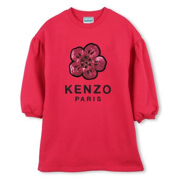 Girls Pink Logo Flower Sweatshirt Dress