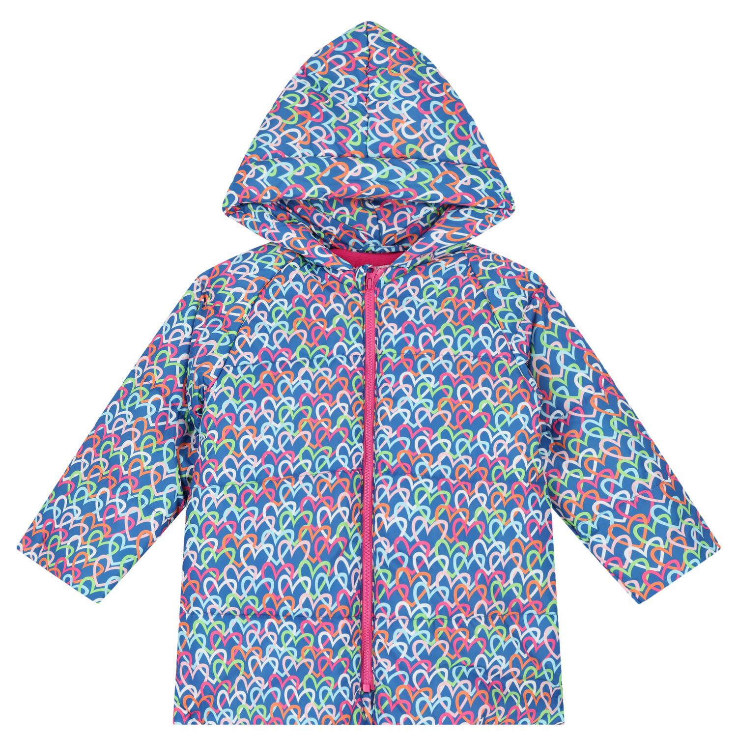 Girls Blue Heart Puffer Jacket, 1, hi-res image number null