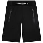 Boys Black Logo Shorts, 1, hi-res