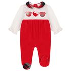 Baby Girls Ivory & Red Tartan Babygrow, 1, hi-res