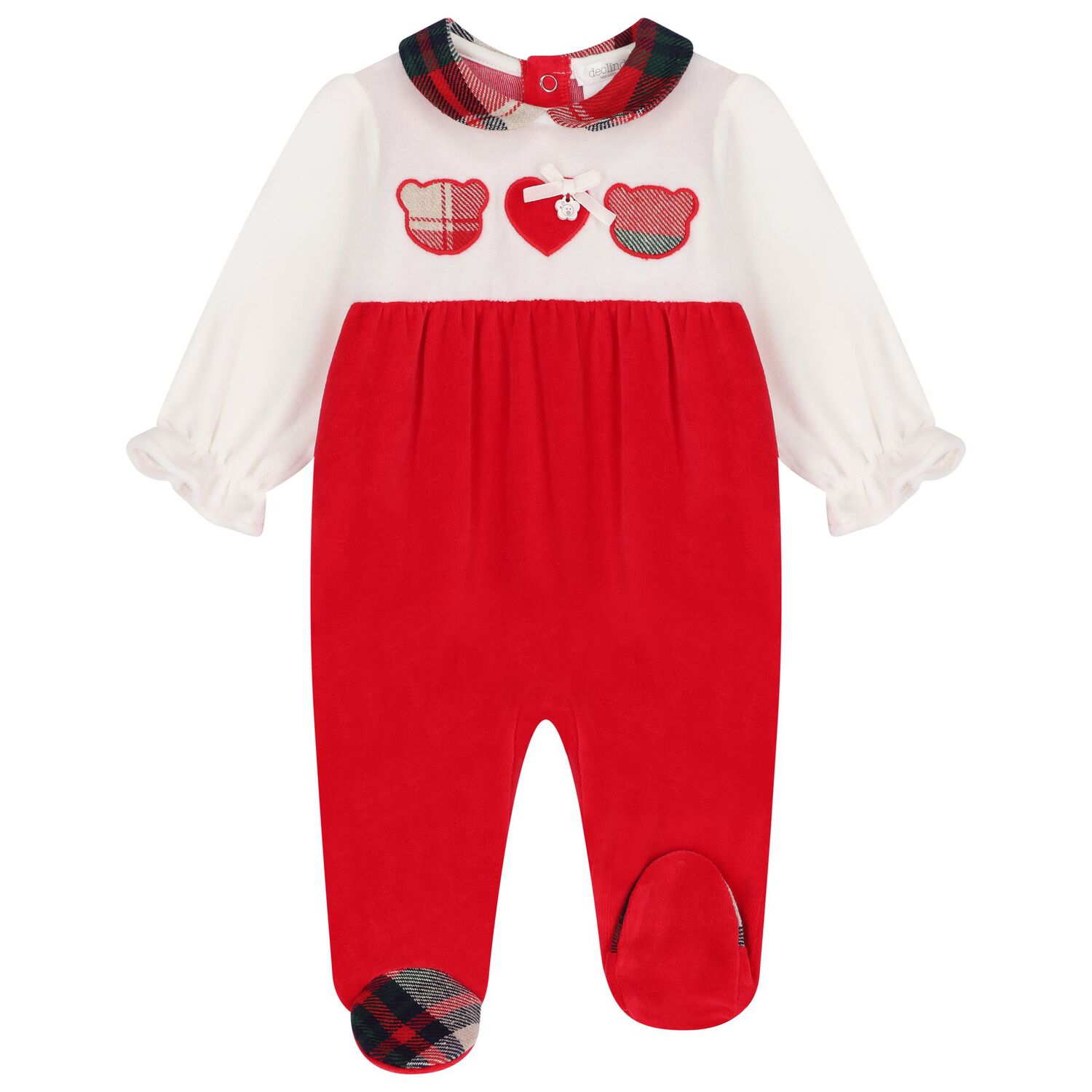 Baby Girls Ivory & Red Tartan Babygrow, 1, hi-res