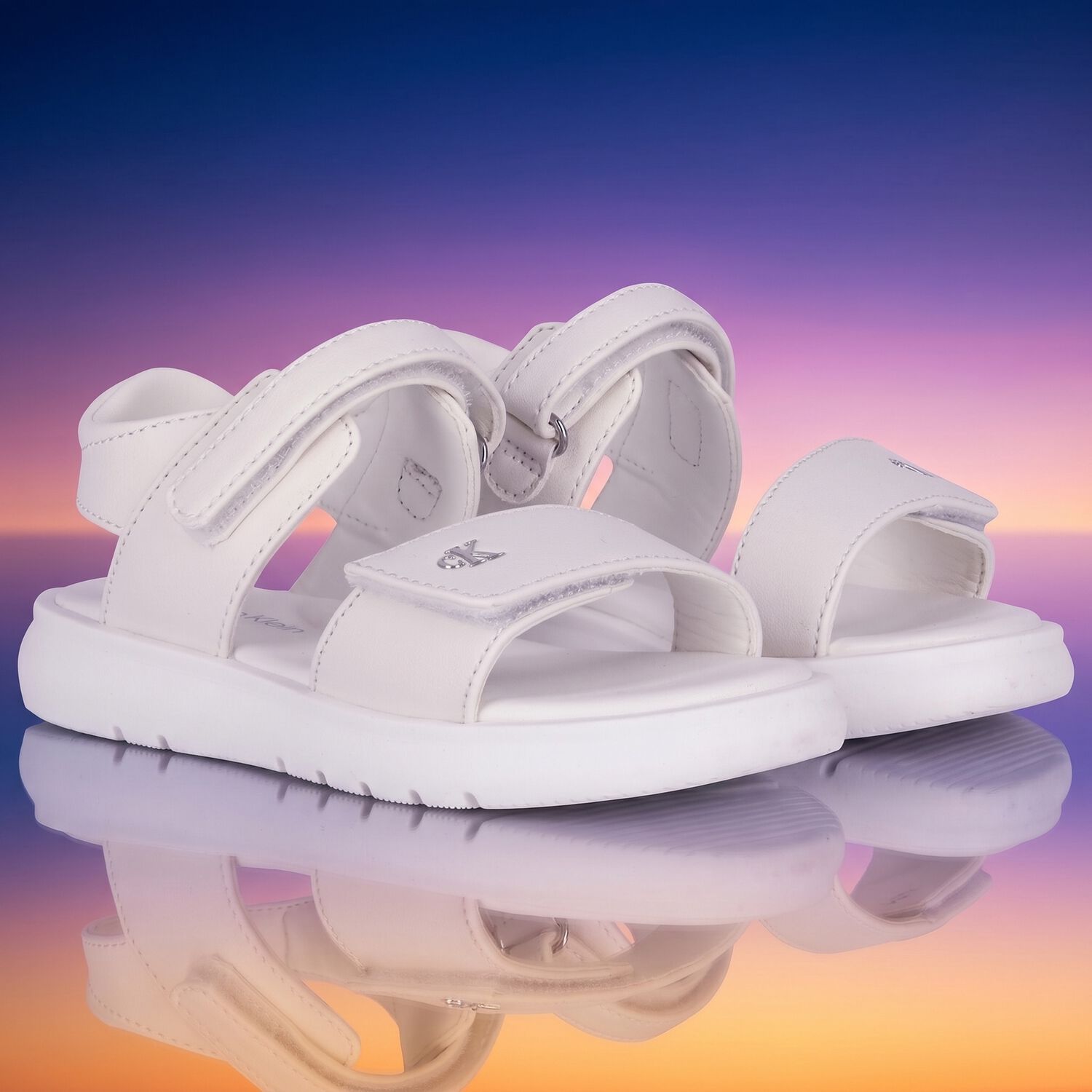 Girls White Logo Sandals, 1, hi-res
